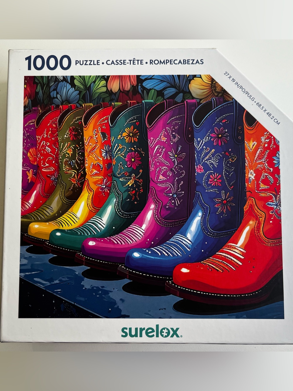 Brand new, sealed, 1000-Piece Puzzle titled "Cowgirl Boots"
